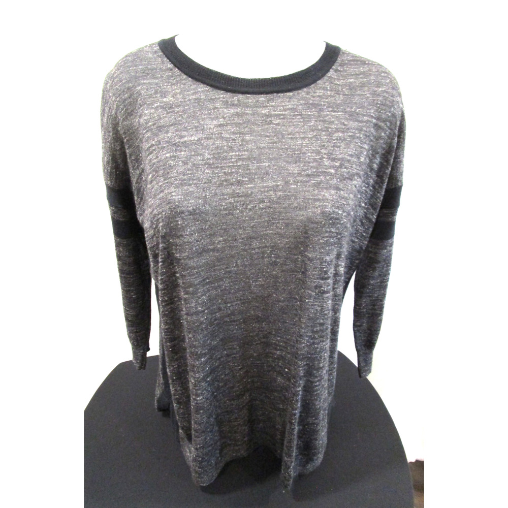 J Crew Gray, Black Relaxed Fit 3/4 Sleeve Round Neck Thin Sweater Women S